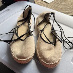 Free People Beige Lace-Up Espadrille Flats